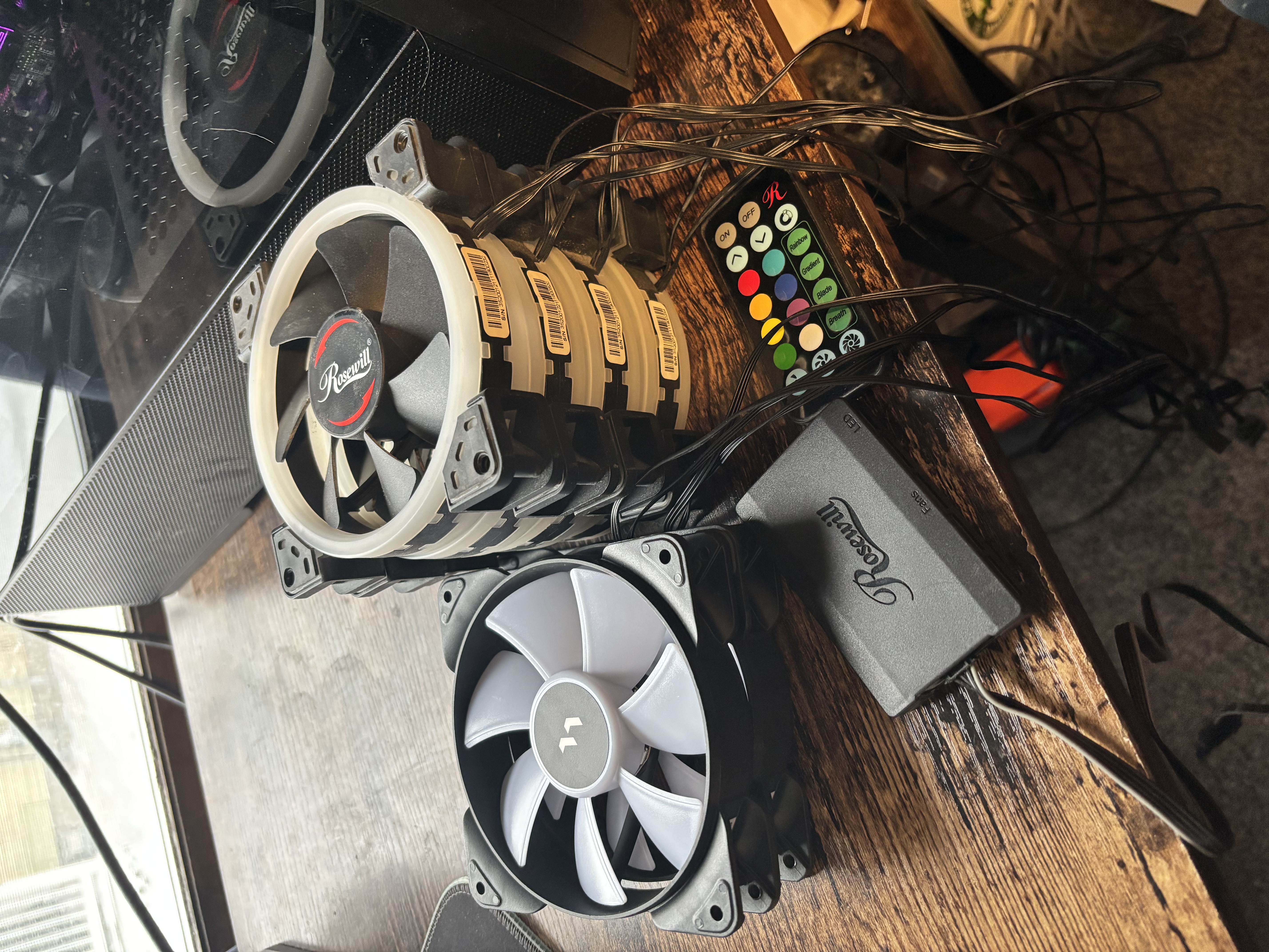 Lot of 6× 120mm Case Fans – Rosewill RGB (Controller + Remote) + Fractal Design Fans – USED