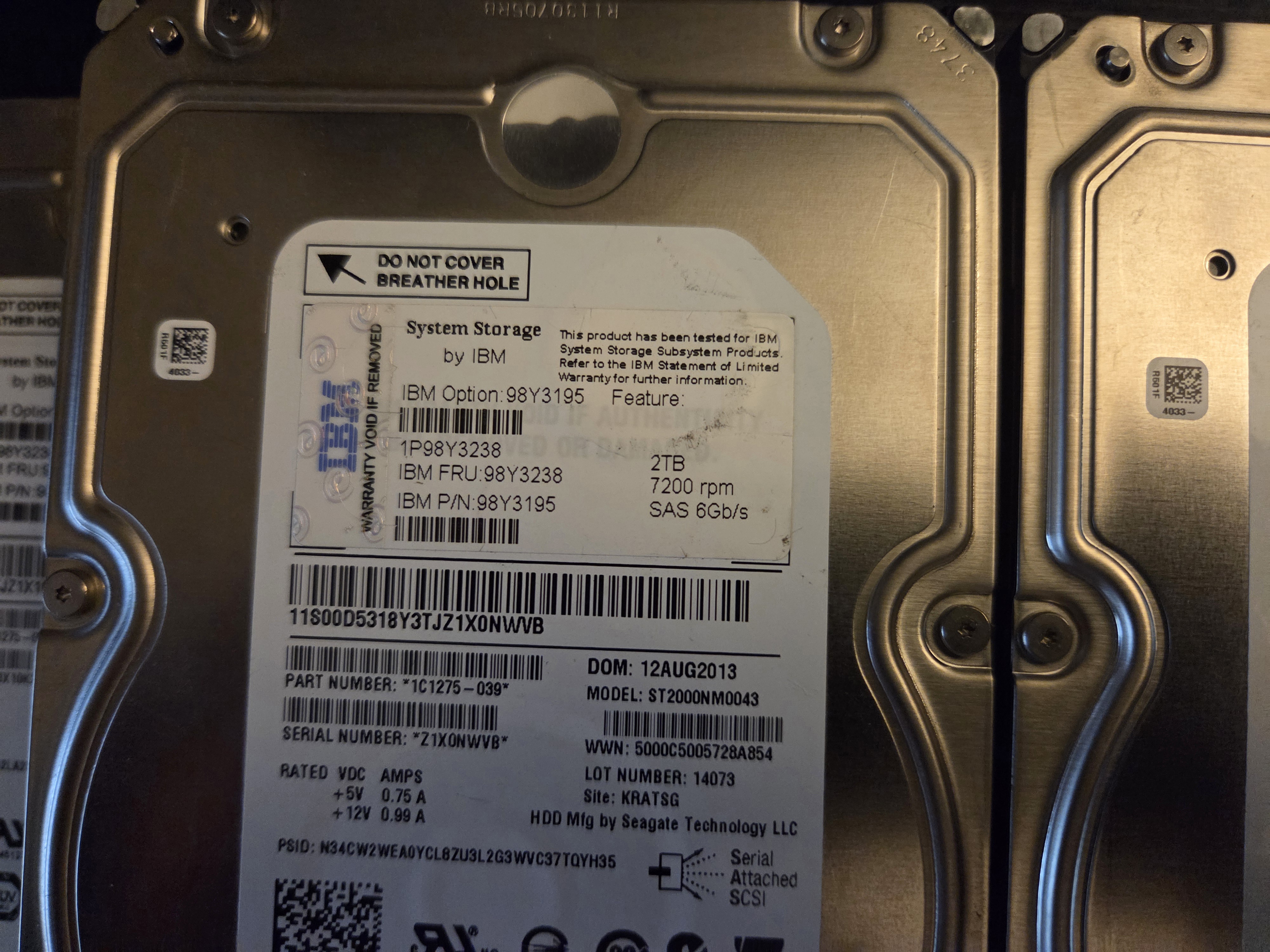 ST2000NM0001 2TB 6G SAS 7.2K LFF (3.5-INCH)  LOT of 6